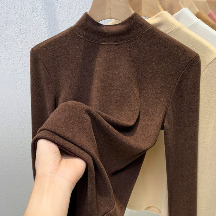 Dame Turtleneck-overdel i blødt strækmateriale med figursyet snit Stilla