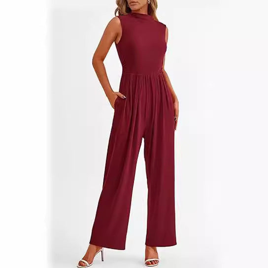 Dame Wide-Leg Jumpsuit med høj krave og sidelommer Stilla
