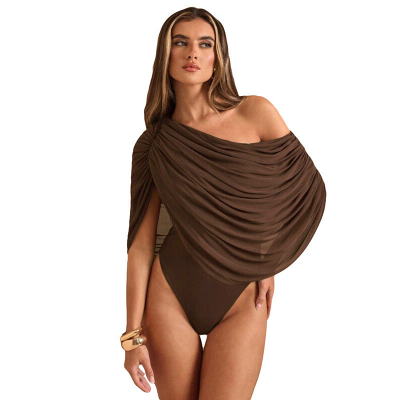 Dame En-sidig Chiffon-Bodysuit med Draperinger Skovae