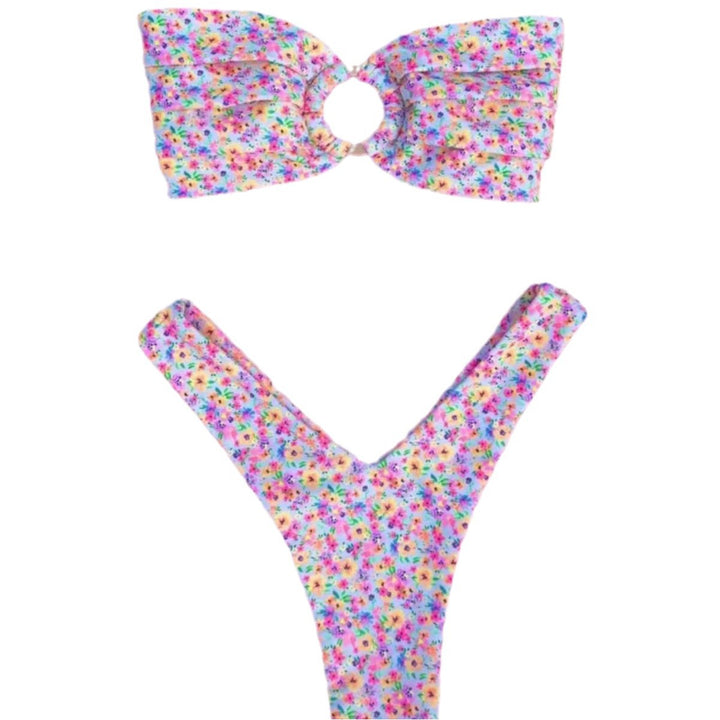 Dame bandeau-bikini med blomsterprint og sløjfe-detalje Skovae