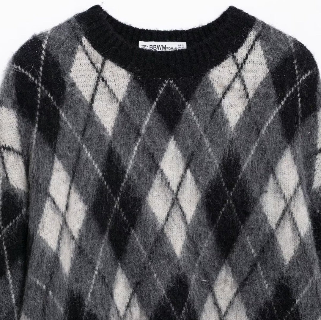Femme Argyle-mønster Strikpullover Stilla