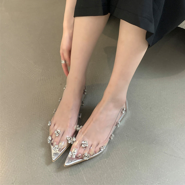 Dame Glamourøse Plexi Pumps med glitrende Strass akcenter Stilla
