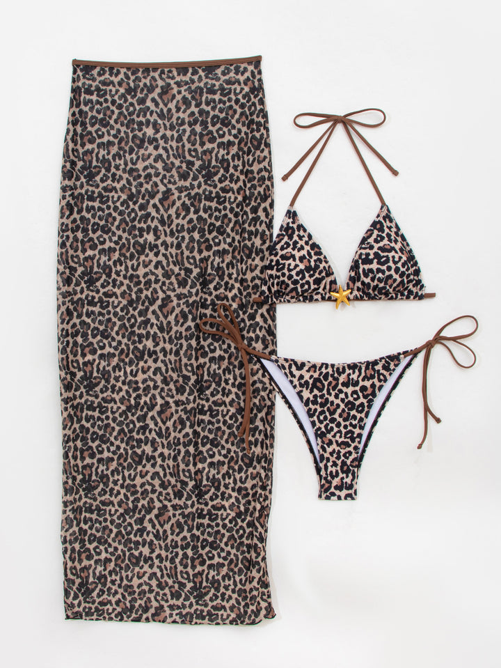 Dame Triangel-Bikini med elegant indpakket nederdel og dyremønster Skovae