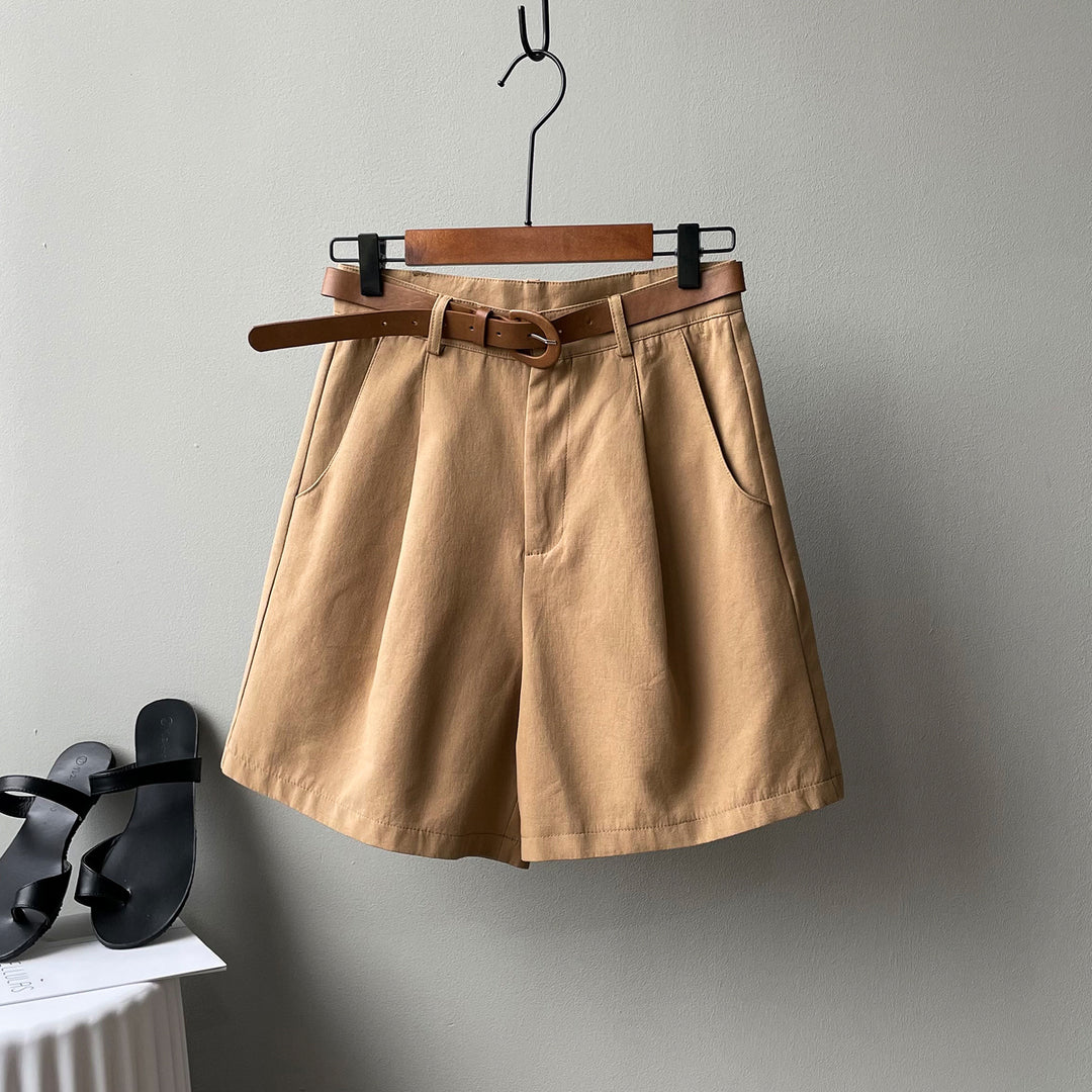 Dame High-Waisted Shorts med bælte og folder Stilla