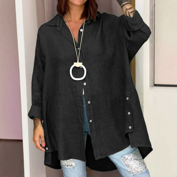 Dame Lækre Linned Bluse med asymmetrisk snit og praktiske knapper Stilla