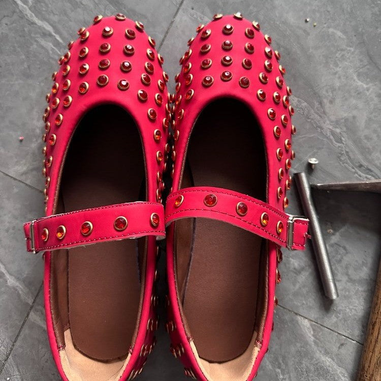 Damer Ballerinas med dekorative strassapplikationer og justerbar rem Stilla