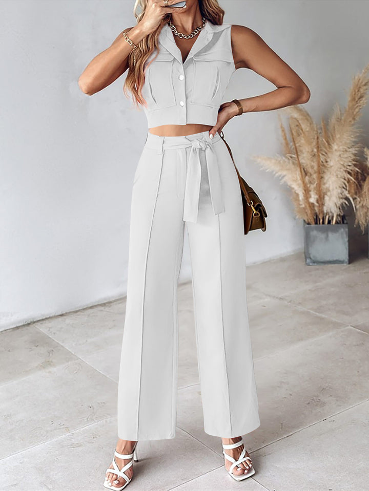 Dame sæt med cropped top og højtaljede bukser Stilla