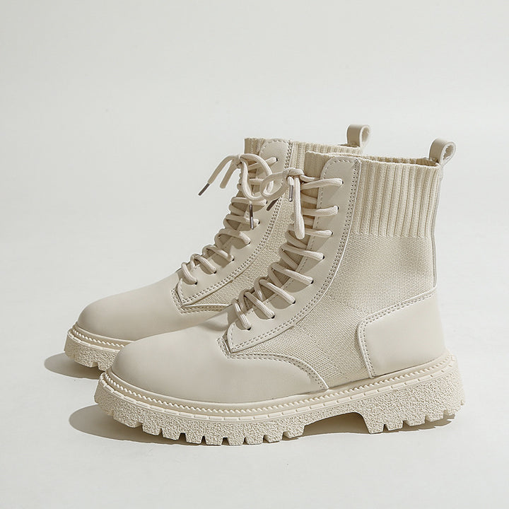 Dame mode Ankle Boots med elastisk foldestruktur og robust sål Stilla
