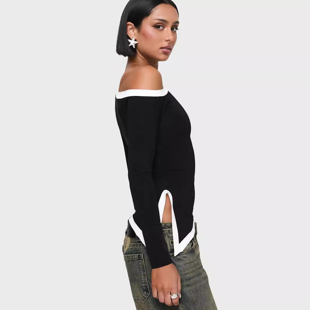 Dame asymmetrisk langærmet top med elegante cut-outs Stilla