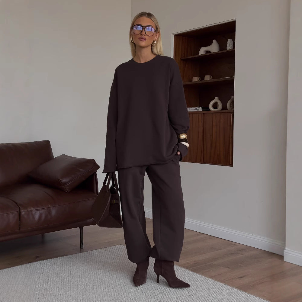 Kvinders løse sweatshirt sæt med behagelig pasform og praktiske lommer Skovae