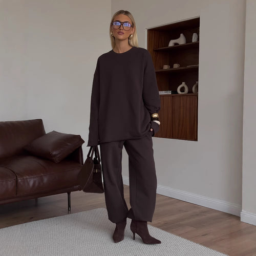 Kvinders løse sweatshirt sæt med behagelig pasform og praktiske lommer Skovae