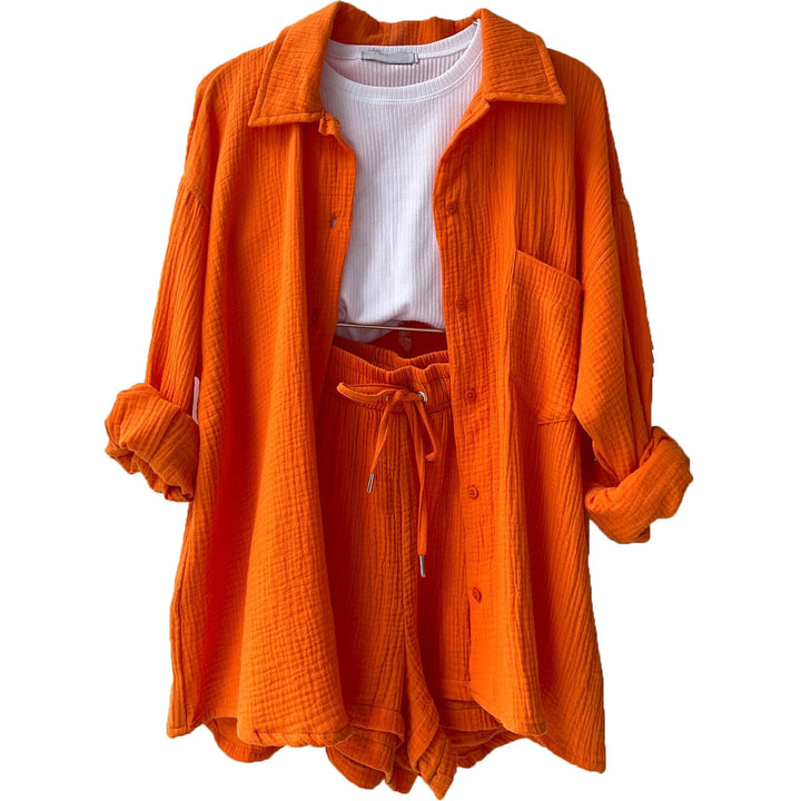 Damer Sommer Lounge-sæt lavet af let bomuldsstof med oversized bluse og shorts Stilla