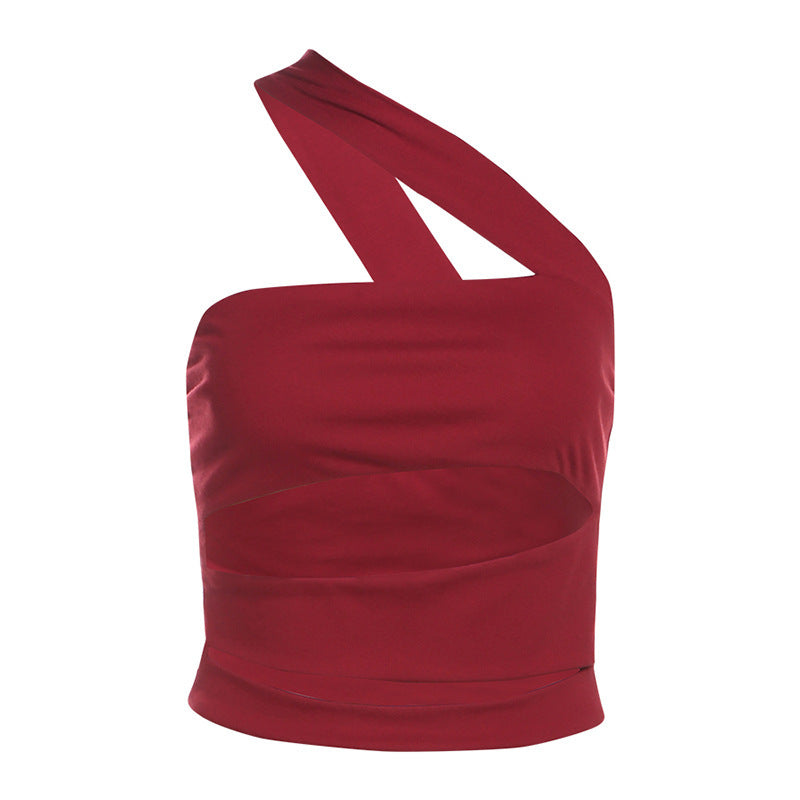 Dame Elegant top med asymmetrisk snit og usædvanligt strodesign Stilla