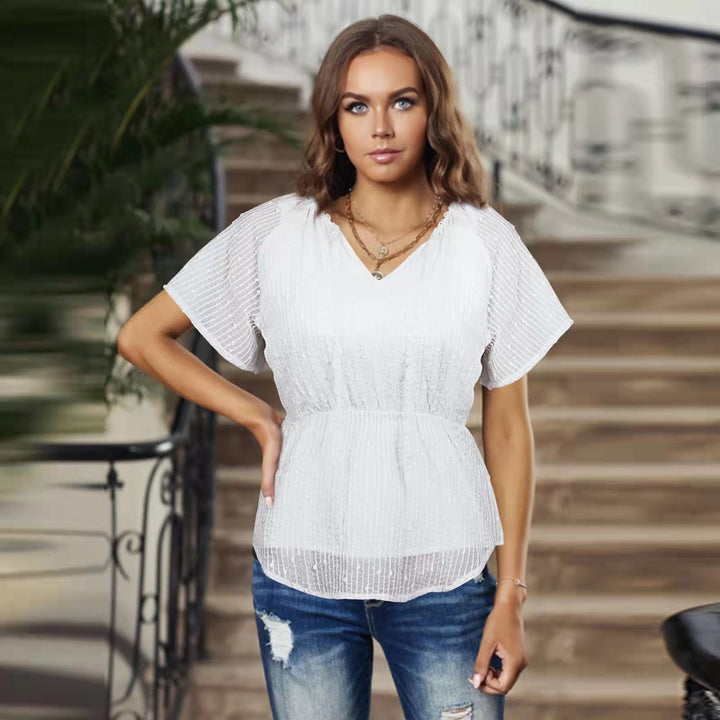 Damebluse med ruffles detaljer og elastisk linning Stilla