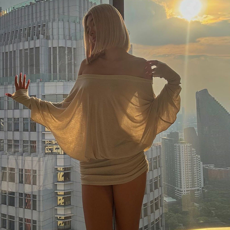Dame Off-Shoulder Minikjole med afslappet snit og blødt materiale Skovae
