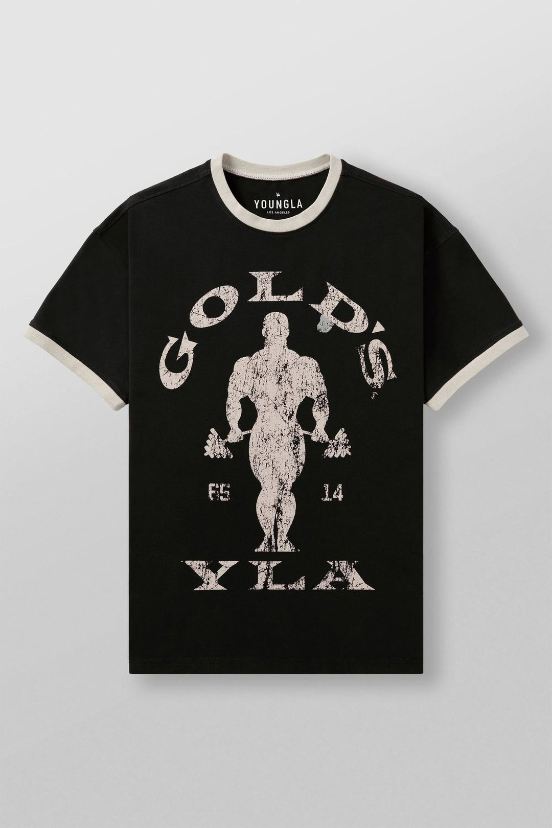 Herrer nan Vintage Træningsshirt med Rundhalsudskæring Kontrastmanschetter og Retro-Bodybuilding-tryk Skovae