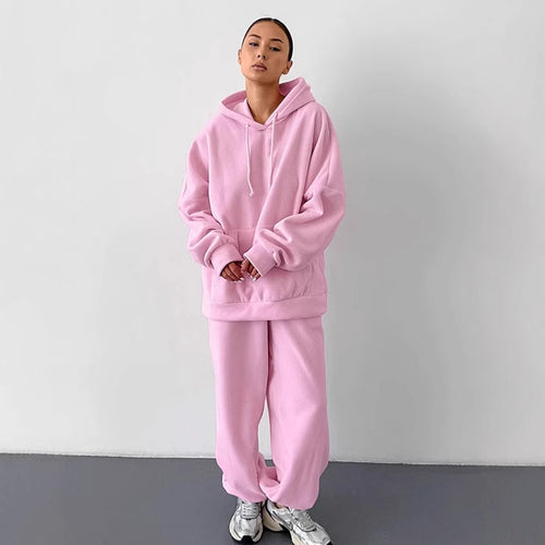 Dame behagelig fleece-hoodie og joggingbukser sæt Stilla