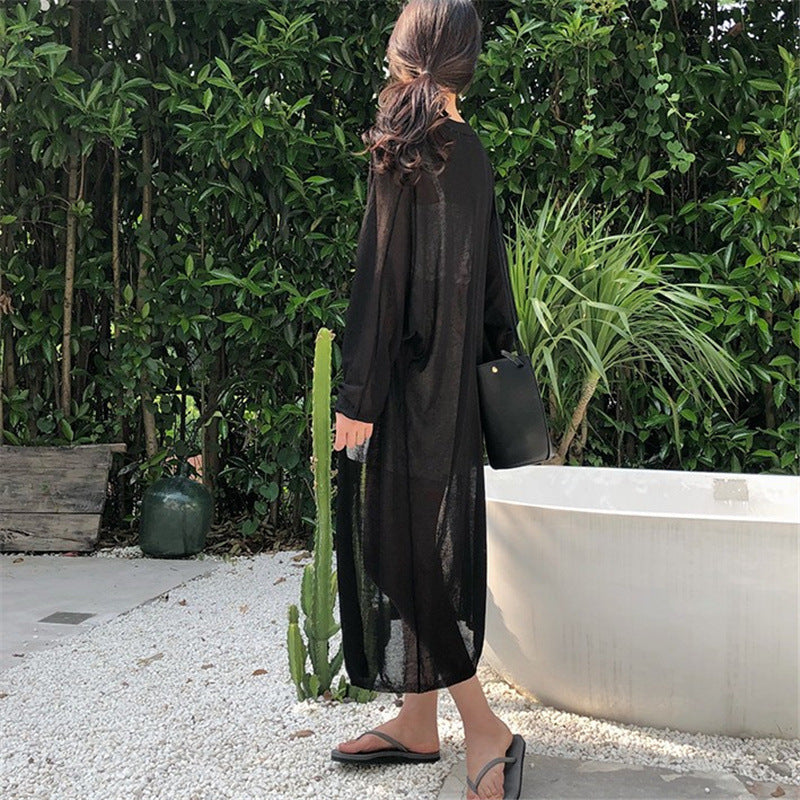 Damer Elegant lang cardigan med ballonformede ærmer og åben front Stilla