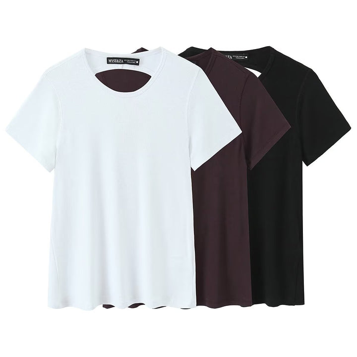 Dame Sporty T-shirt med fashionable rygudskæring Skovae