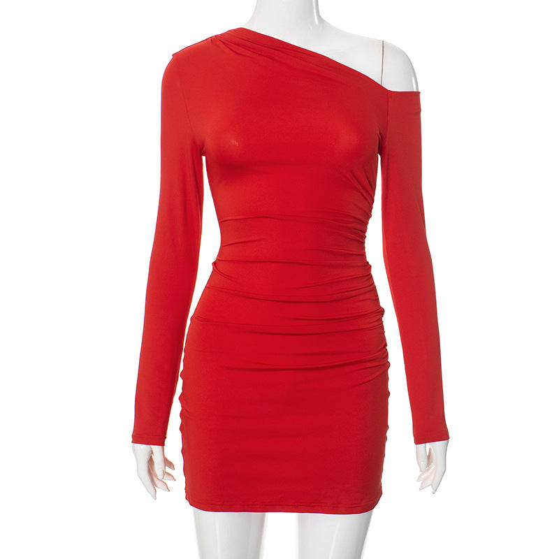 Femme asymmetrisk Langærmet Bodycon Kjole Stilla