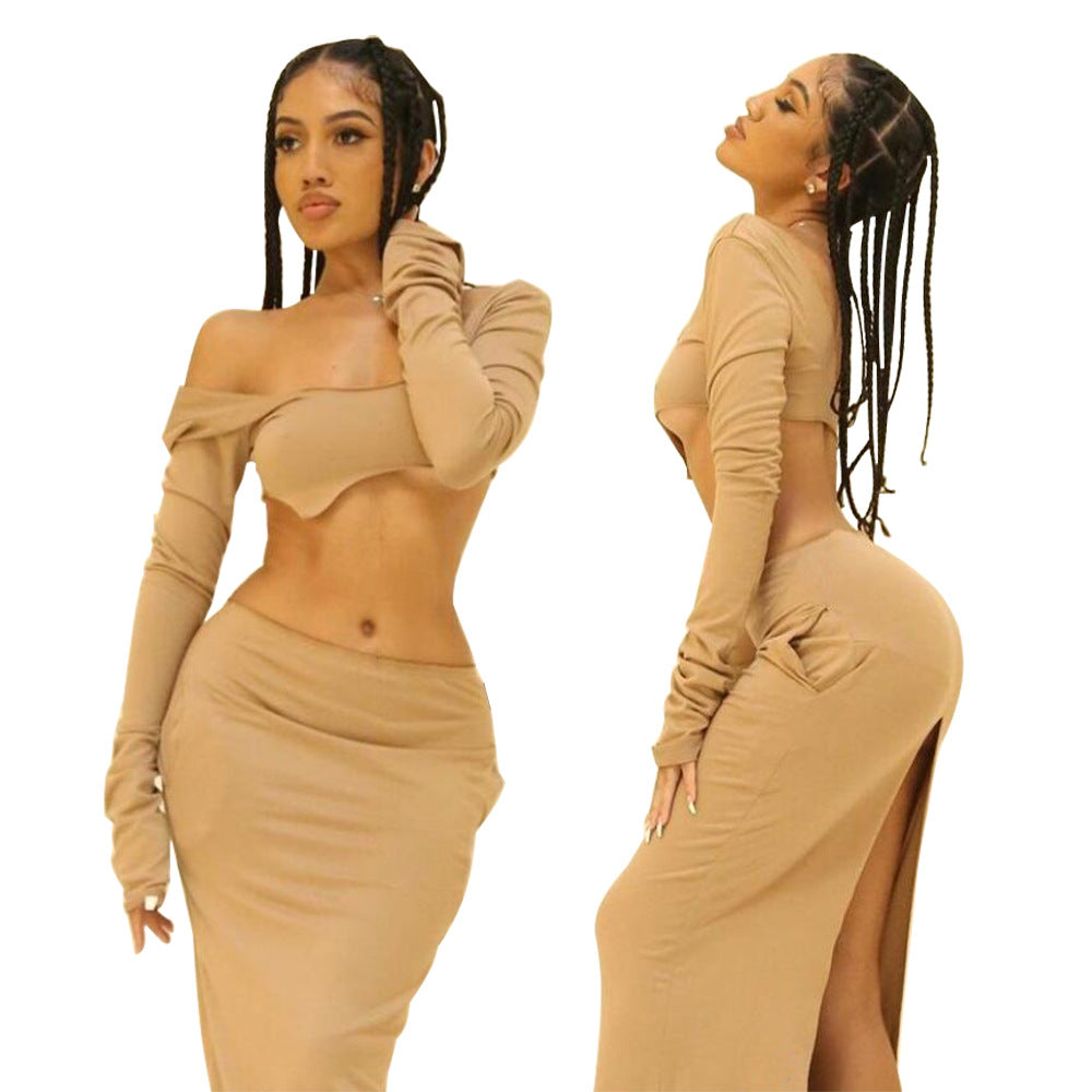 Dame Crop Top og Maxi Nederdel med asymmetrisk Design Stilla