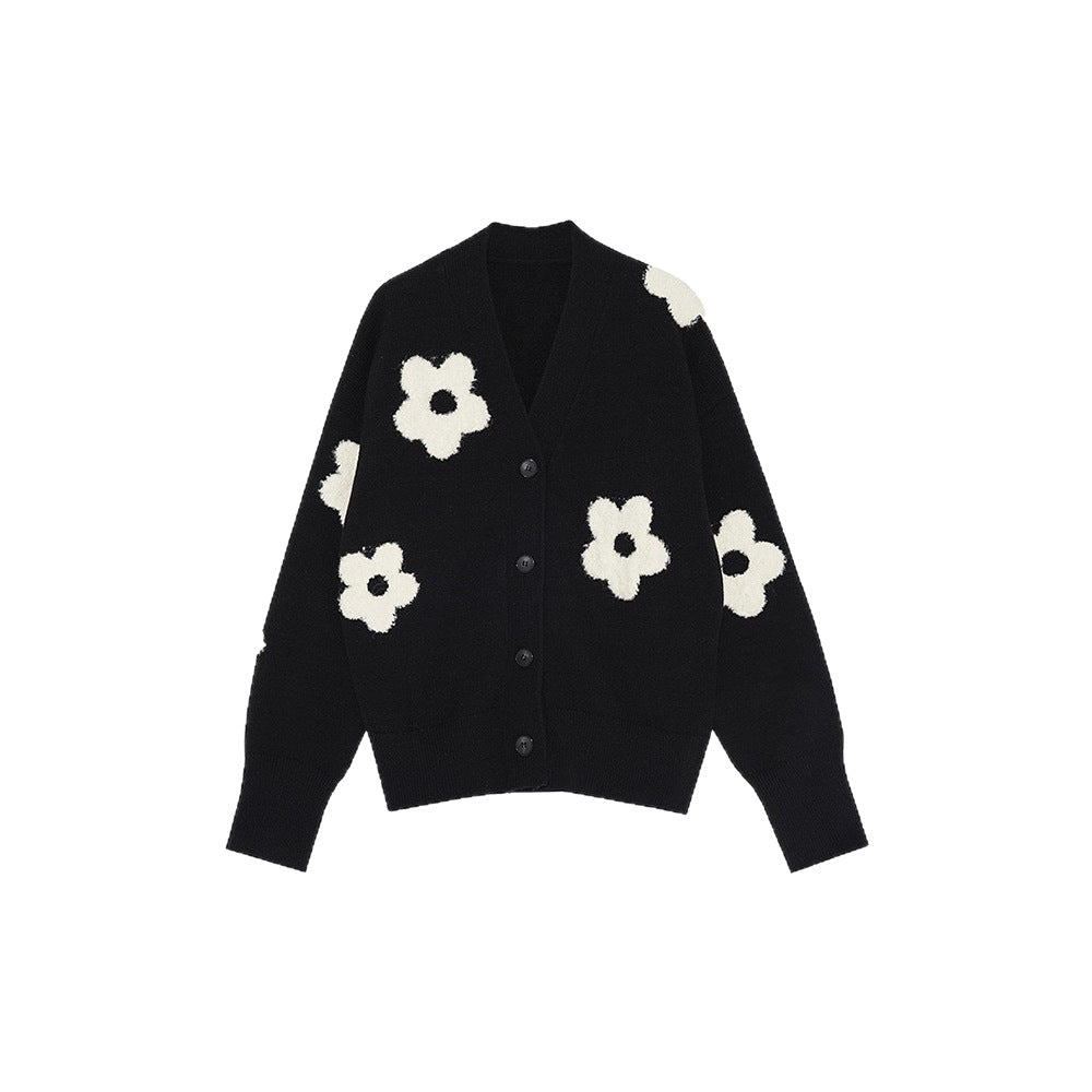 Dame cardigan med blomsterapplikationer og knaplukning Stilla