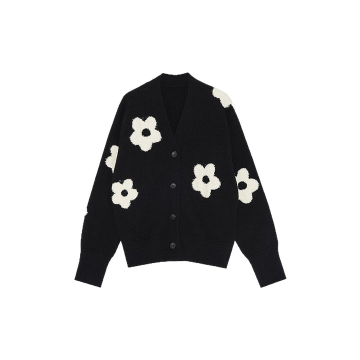 Dame cardigan med blomsterapplikationer og knaplukning Stilla