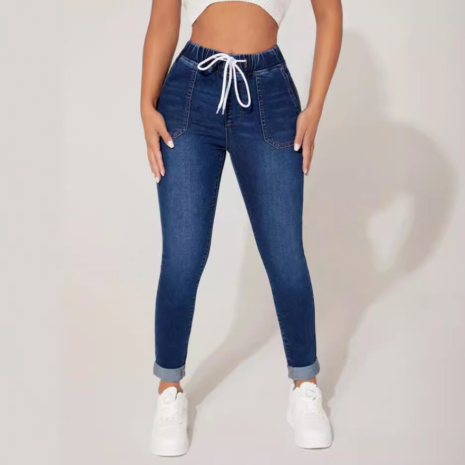 Dame Jeggings med gummibånd og fashionable detaljer Stilla