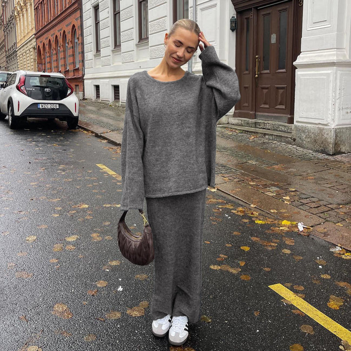 Damen eleganter, figurbetonter Midi-Rock aus hochwertiger Wollmischung Skovae