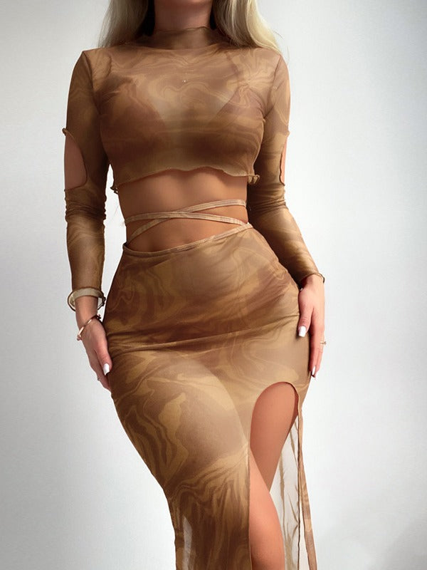 Femme Gennemsigtig Maxi Kjole med asymmetrisk Snit Stilla