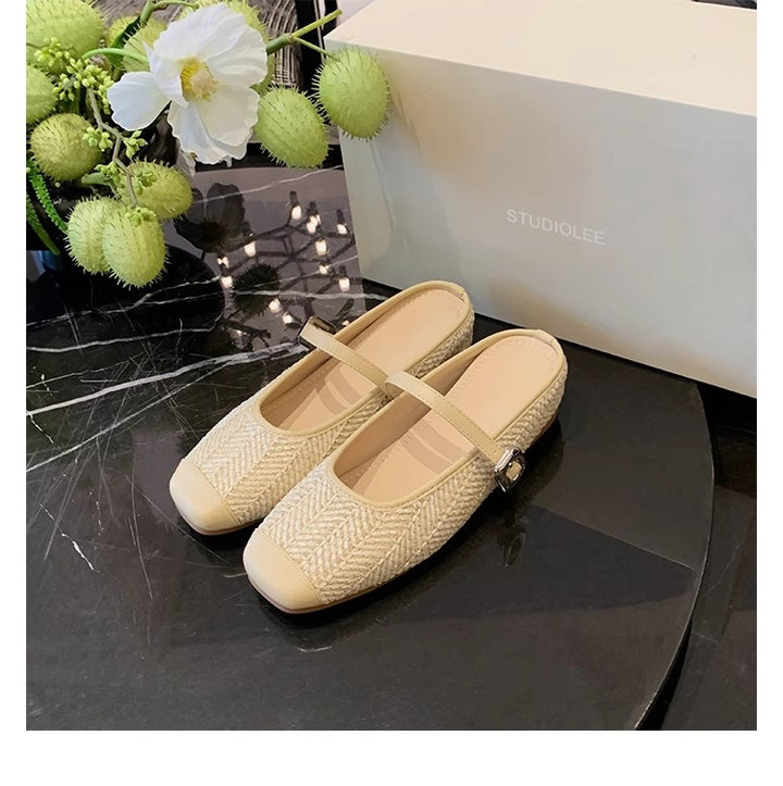 Dame Slip-On Ballerinas med gennemført fletdesign og elegant rem Stilla