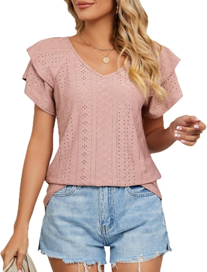 Dame Broderie Anglaise V-Udskæring Top Stilla