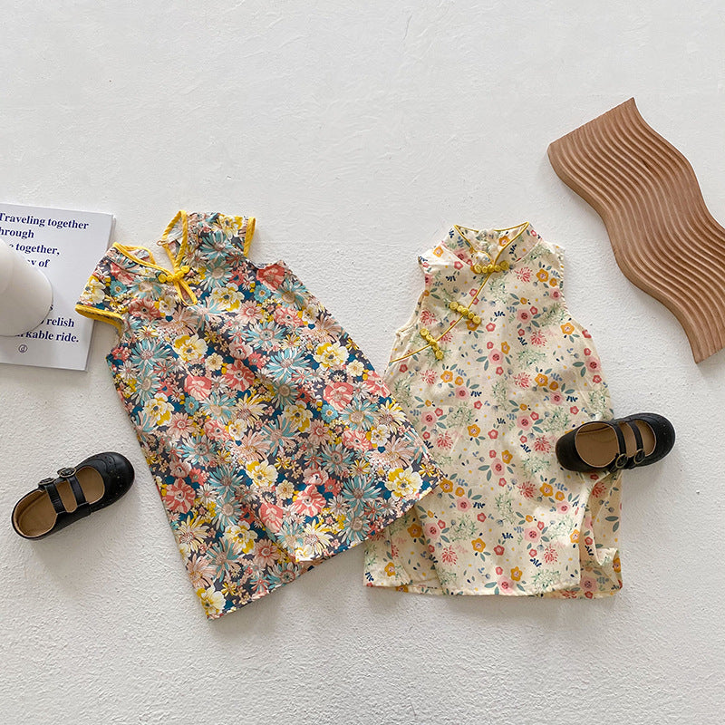 Pige Blomsterprint Ærmeløs Cheongsam Kjole Stilla