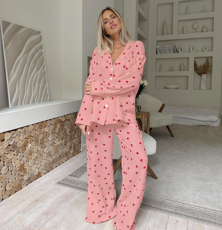 Dame hyggelig pyjamas med hjerte mønster Stilla