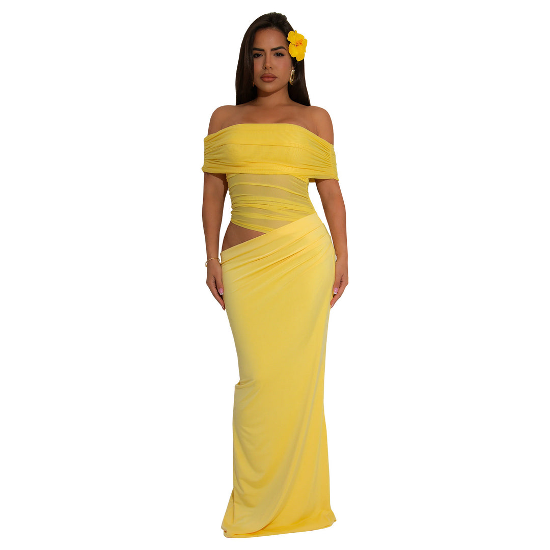 Dame Elegant Off-Shoulder-Maxi-Kjole med figursyet snit og rynk Stilla
