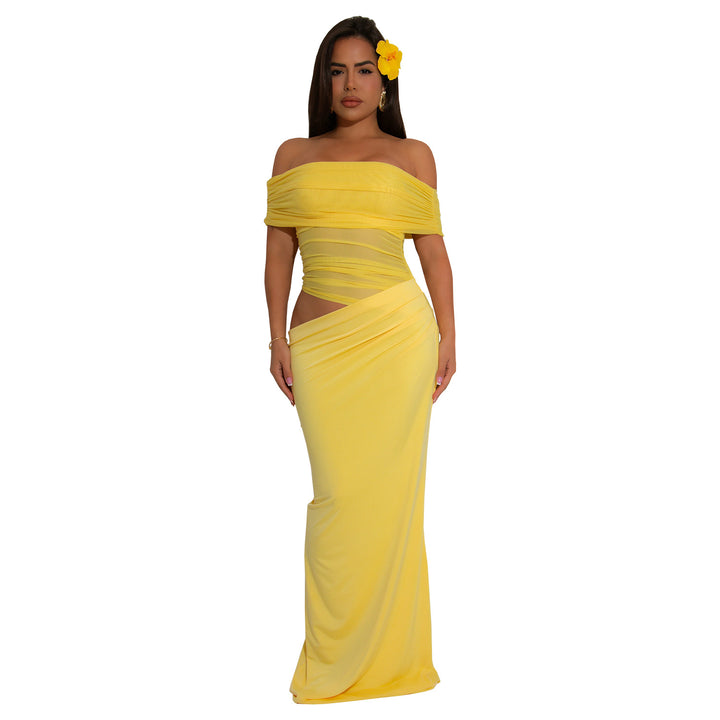Dame Elegant Off-Shoulder-Maxi-Kjole med figursyet snit og rynk Stilla
