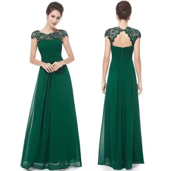Dame Elegant Maxi Kjole med Blonde Top og Flydende Nederdel