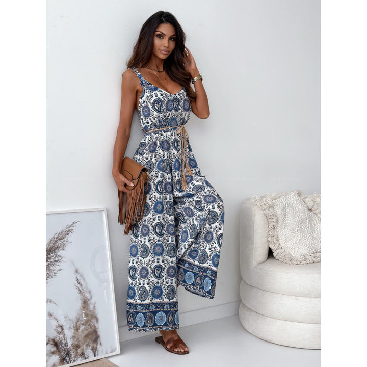 Dame jumpsuit med blomsterdesign og taljerbar bælte Skovae