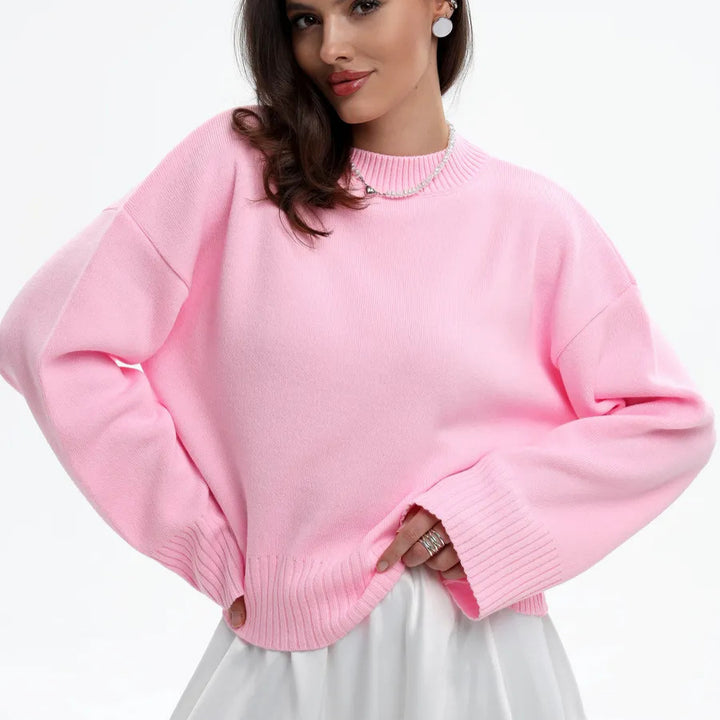 Dame Cozy Sweater med Løs Pasform og Struktureret Strikket Mønster Stilla