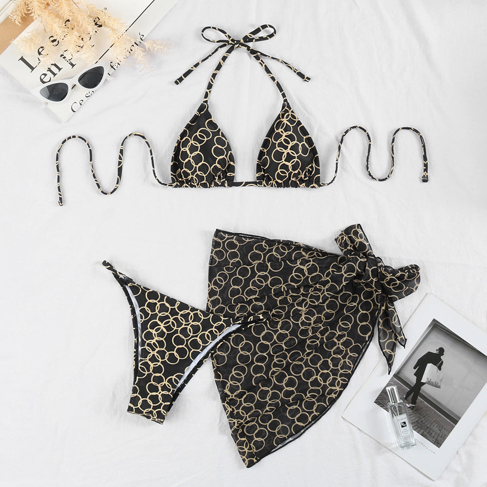 Dame Triangel-Bikini med ternet mønster og flot Pareo Stilla