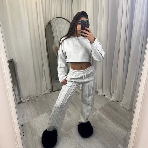 Kvinders afslappet cropped hoodie og brede joggingbukser sæt Skovae