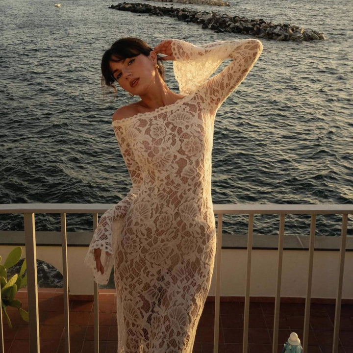 Dame blonde kjole med Off-Shoulder-design Skovae