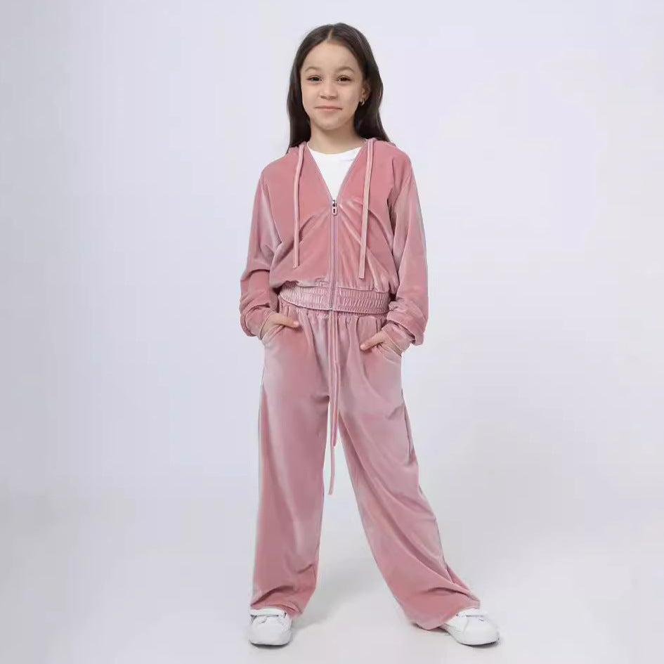 Kvinders Velour Sweat Suit med Hætte og Elastisk Livlinje Skovae
