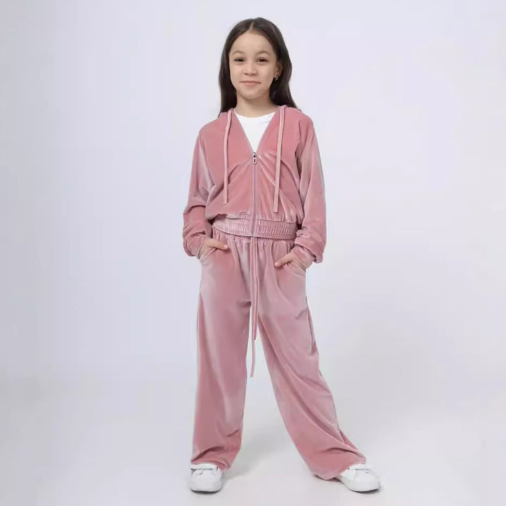 Kvinders Velour Sweat Suit med Hætte og Elastisk Livlinje Skovae