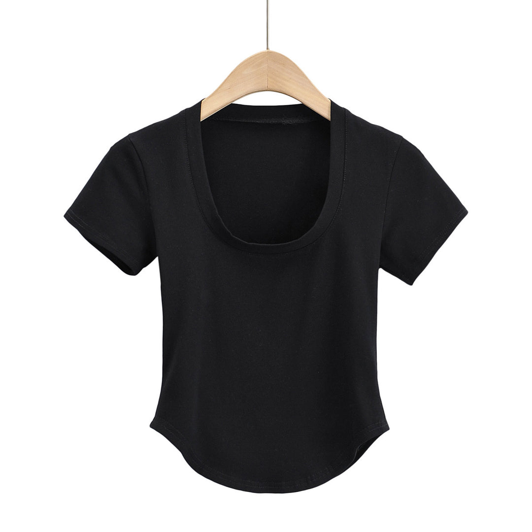 Damer Figurtilpasset Basic T-shirt med rund halsudskæring lavet af højkvalitets bomuldsblanding Stilla