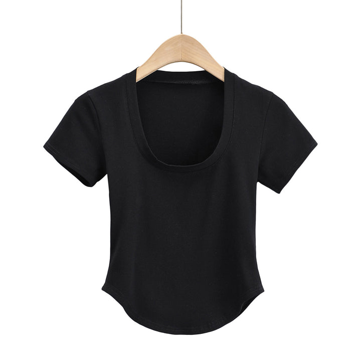Damer Figurtilpasset Basic T-shirt med rund halsudskæring lavet af højkvalitets bomuldsblanding Stilla