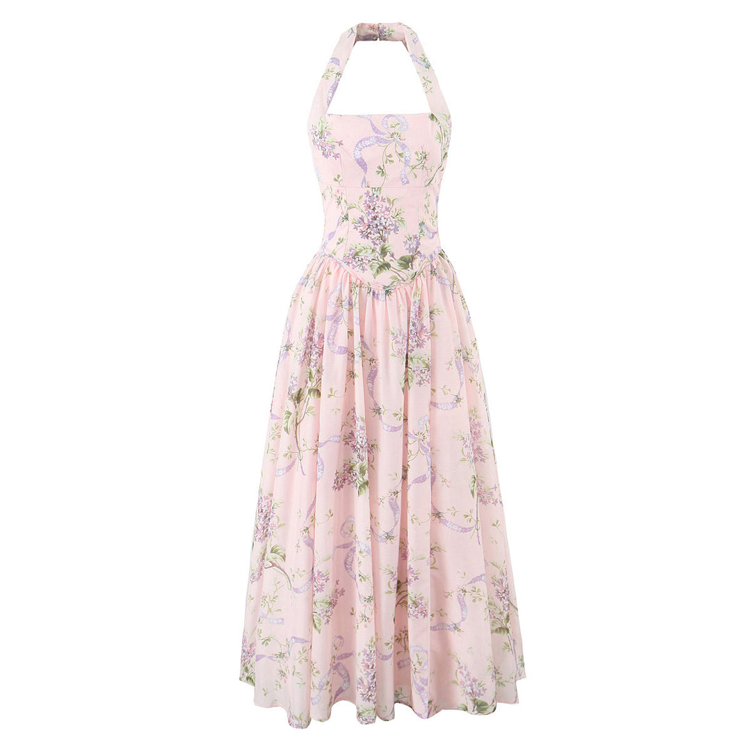 Dame Maxi-kjole med fine blomsterprint og elegant halterdesign Stilla
