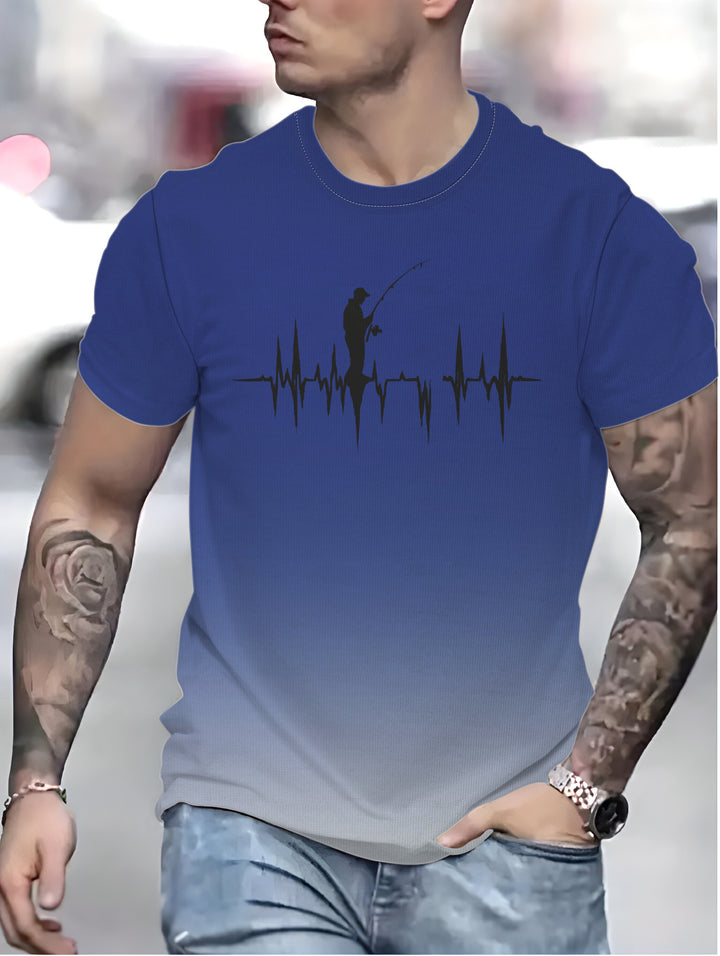 Herrer T-shirt med kreativ fiskerdesign og unikt hjertefrekvensmotiv Stilla