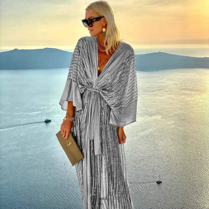 Dame Kaftan Kjole med glitrende folder og svingende kant Stilla