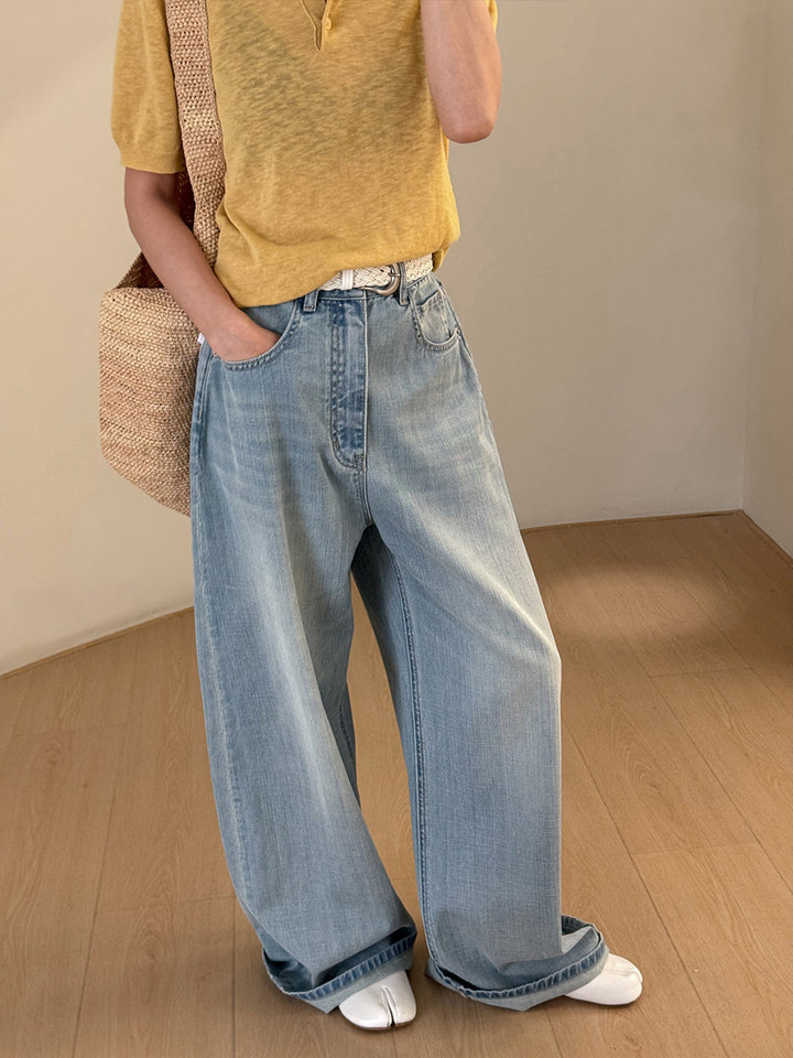 Dame brede High-Waist-jeans i moderne snit med dybe lommer og kvalitets denim Stilla